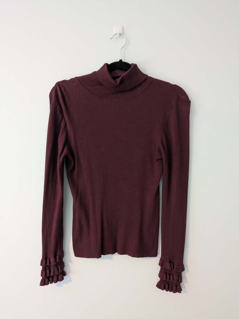 Suzy Shier Ribbed Turtleneck Top - Wine